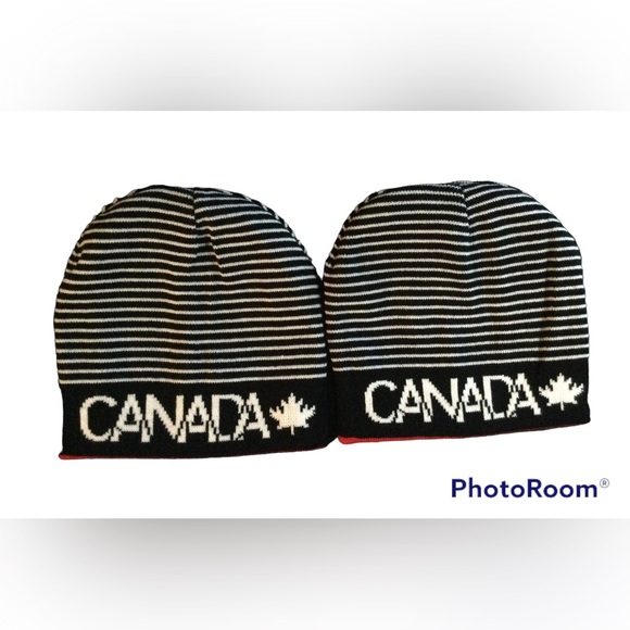 ✅ X2 BRAND NEW WITH TAG Canada Maple Leaf Red Reversible Winter Hat/Toques/Tuque - Picture 2 of 11